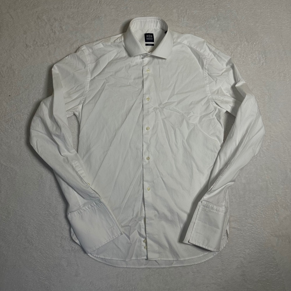 Boggi Milano Men 40 15.75 White Slim Fit French Cuff Spread Collar Dress Shirt L